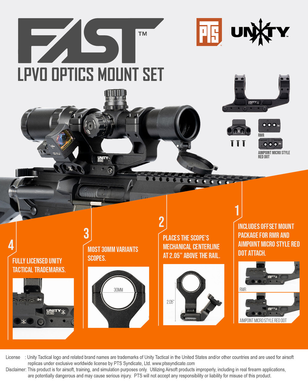PTS Unity Tactical FAST LPVO Optics Mount Set (incl RMR and Aimpoint R ...